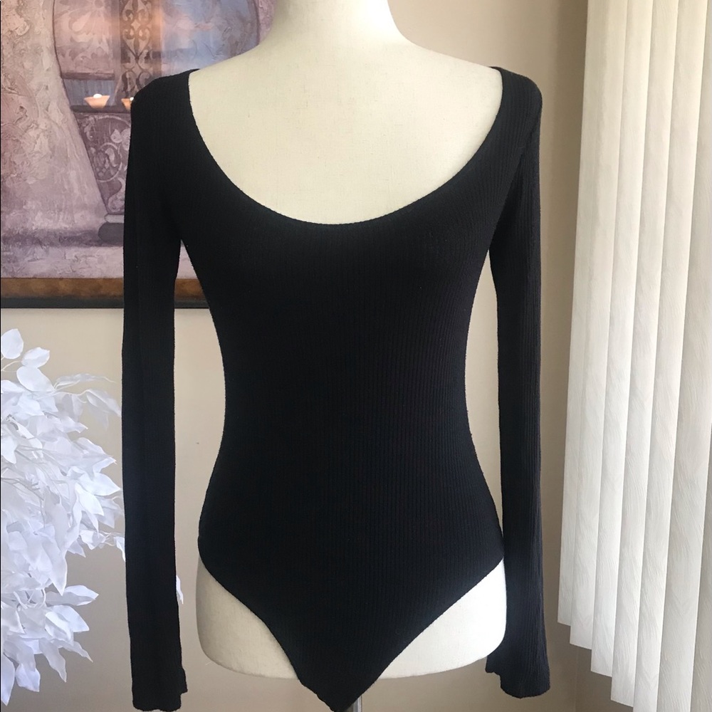 Square Neckline Black Bodysuit